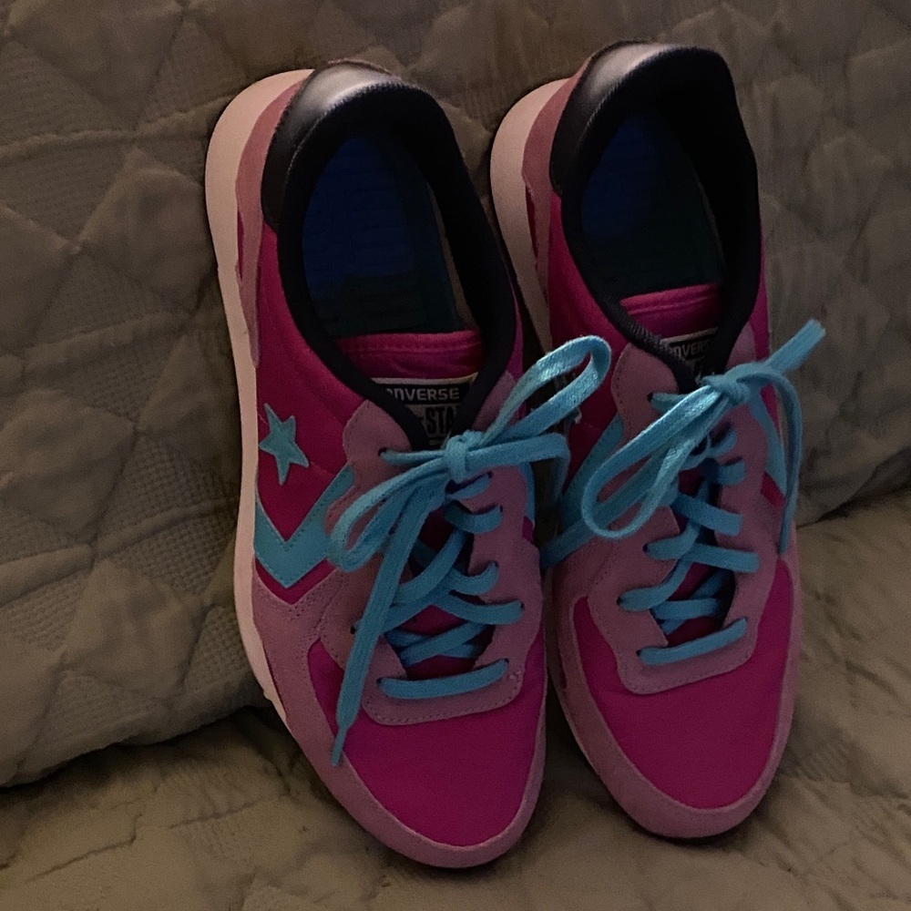 Converse Womens Bright Pink  And Blue Turquoise Sneaker Shoes Size 9.5